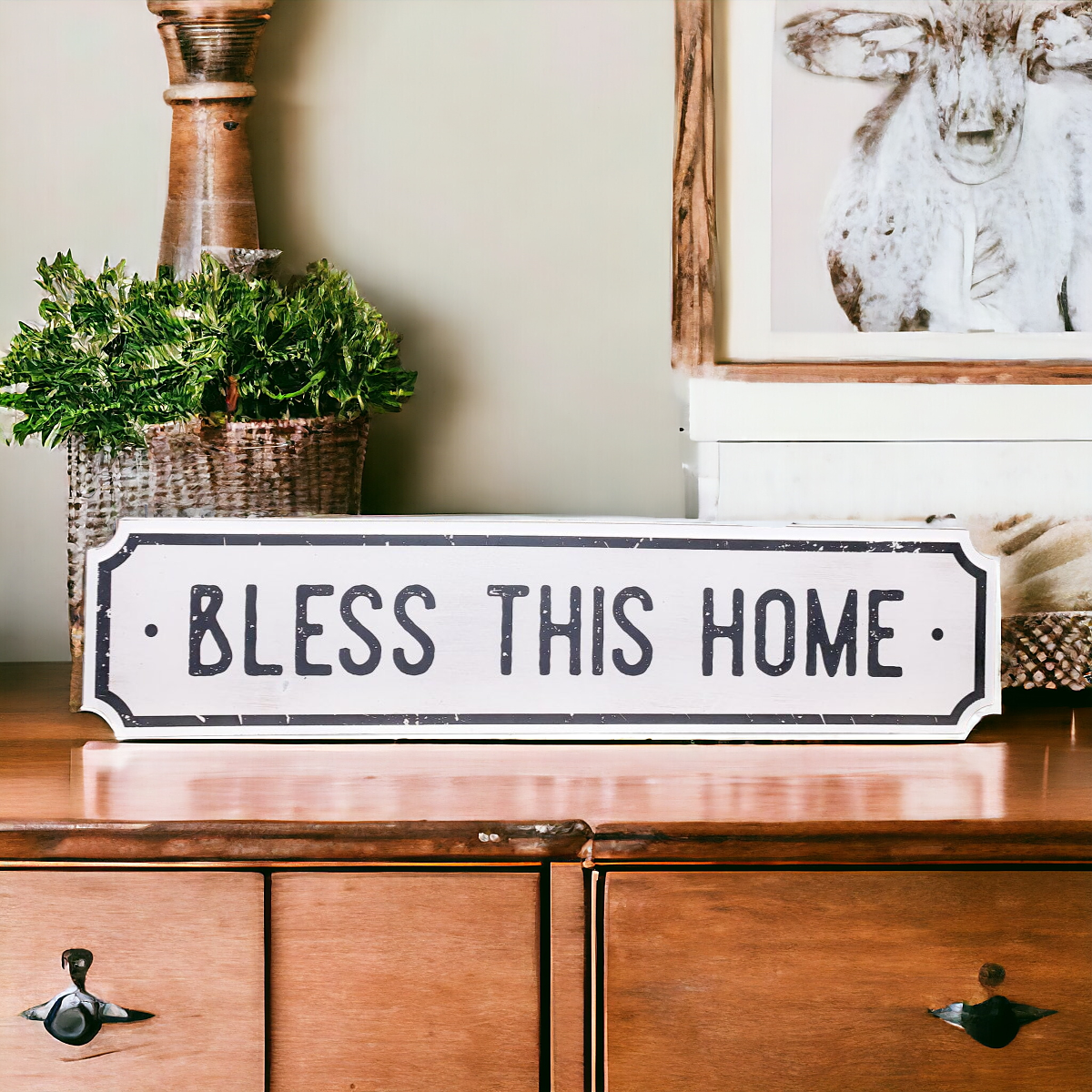 Farmhouse Wood Wall Sign Bless This Home Eat Good Food Rustic Hanging Plaque