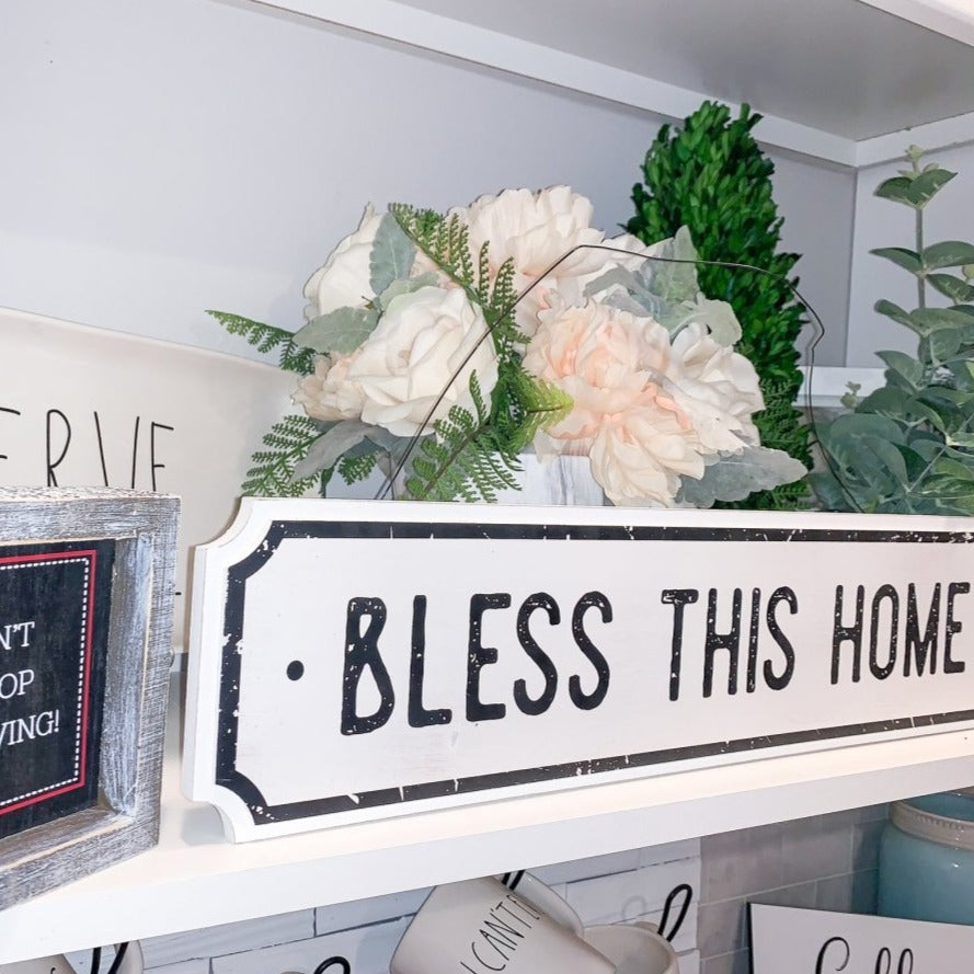 Farmhouse Wood Wall Sign Bless This Home Eat Good Food Rustic Hanging Plaque