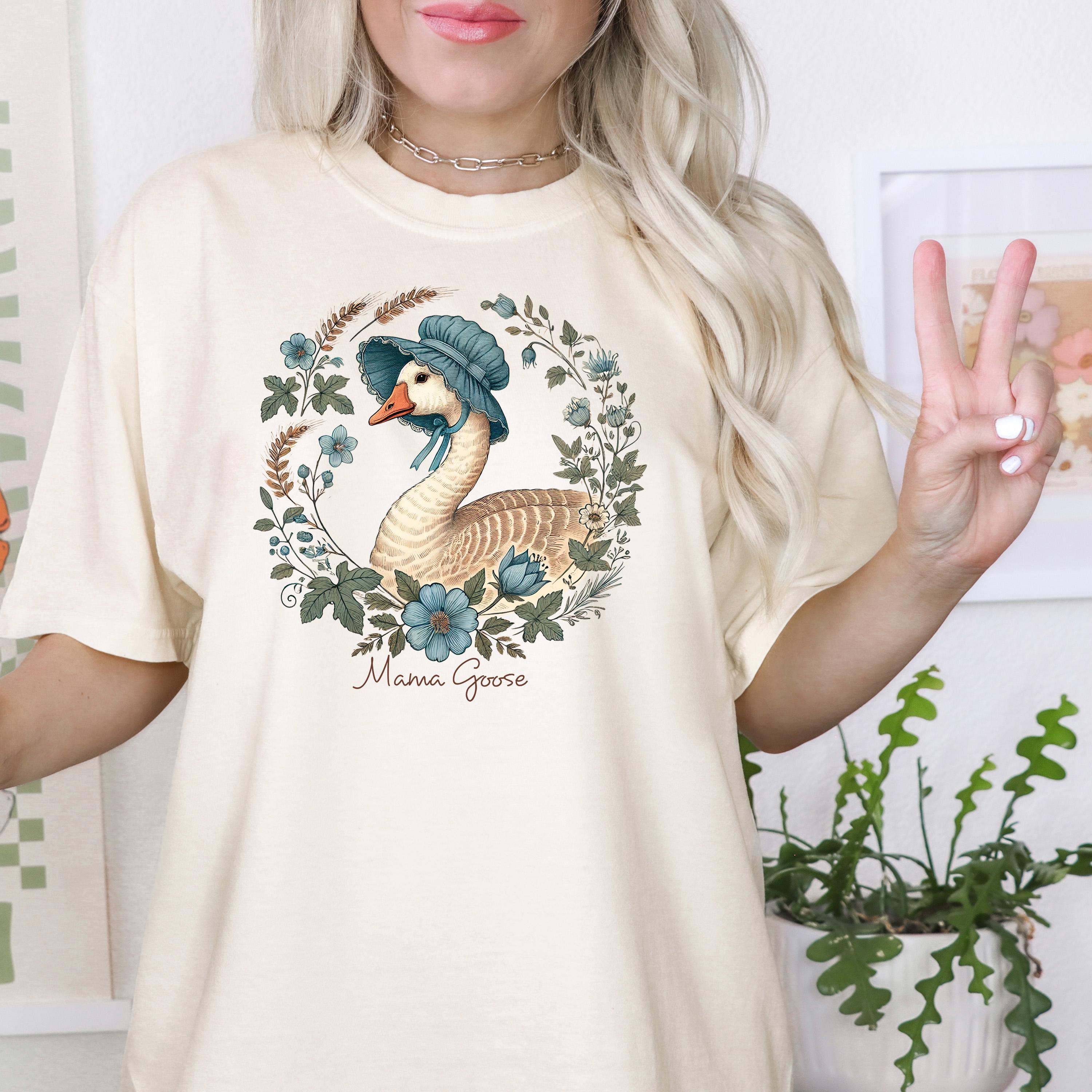 Mama Goose T-Shirt – Comfort Colors Tee With Floral Bonnet, Vintage Goose Shirt