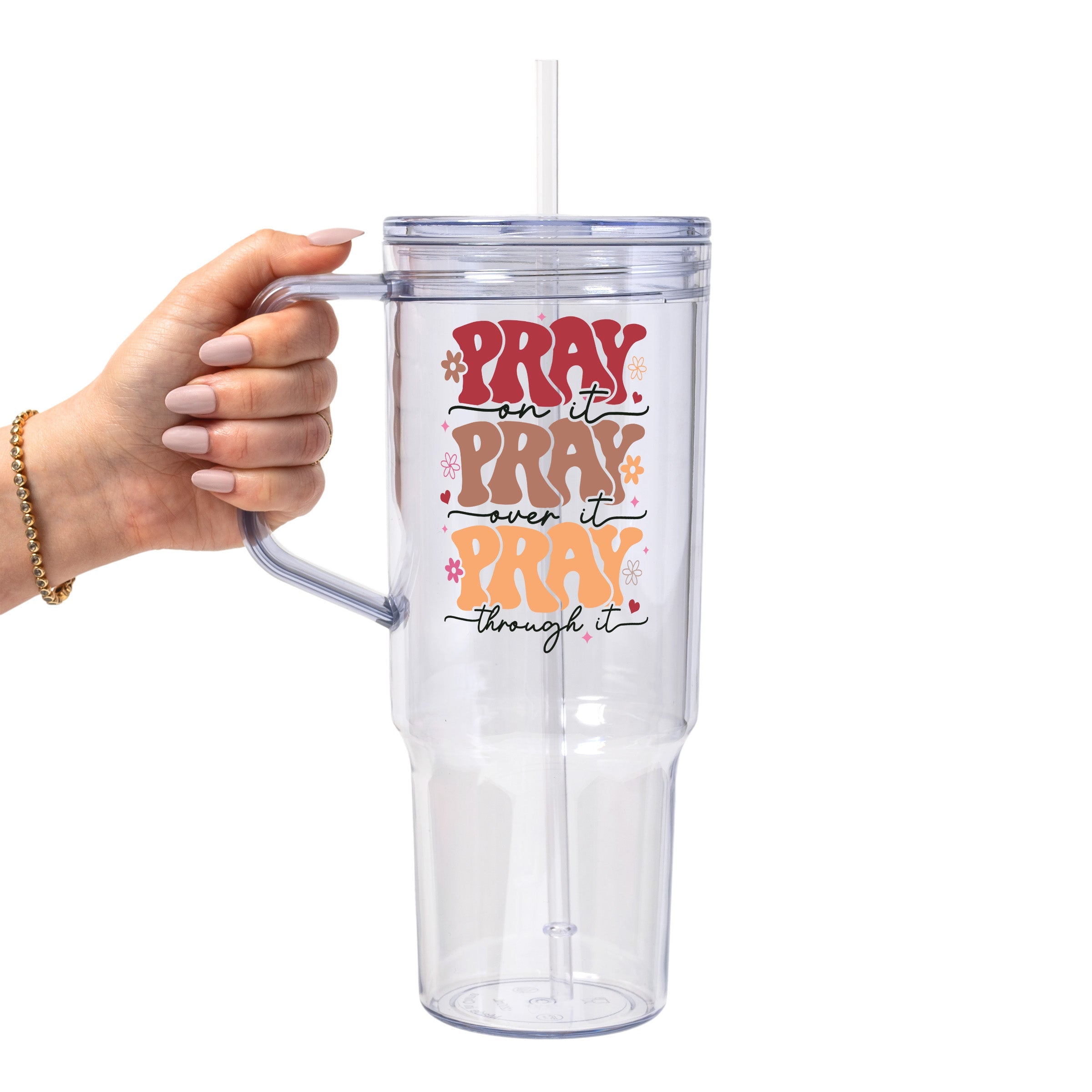 Pray On It Over It Through It Glass Cup