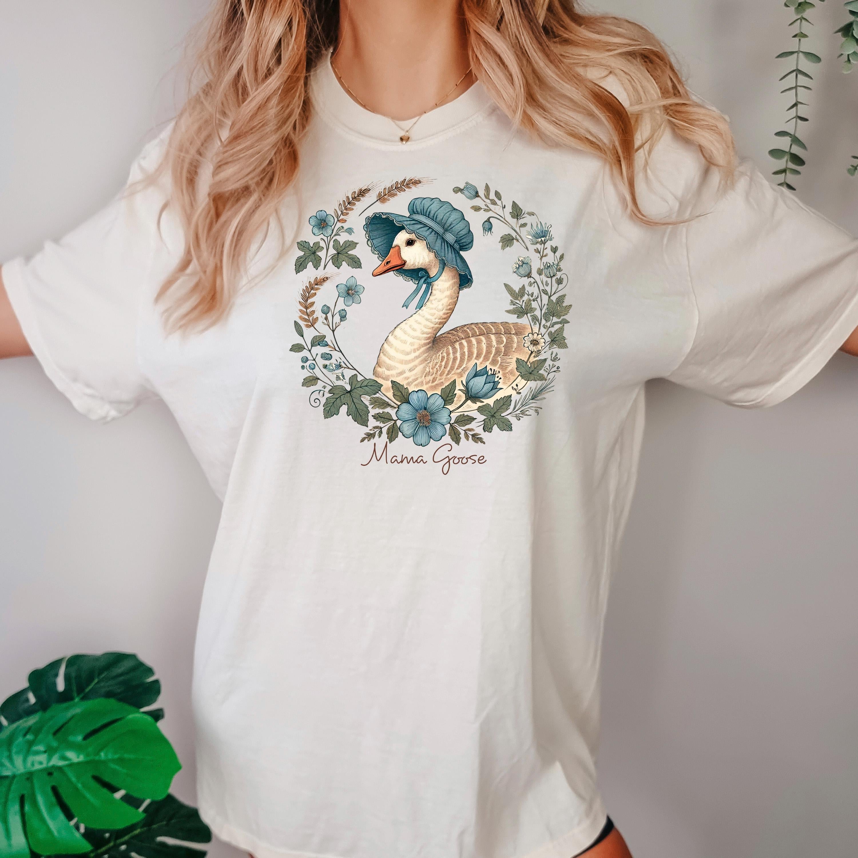 Mama Goose T-Shirt – Comfort Colors Tee With Floral Bonnet, Vintage Goose Shirt