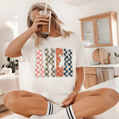 Checkered Retro Amen Tee - Preorder