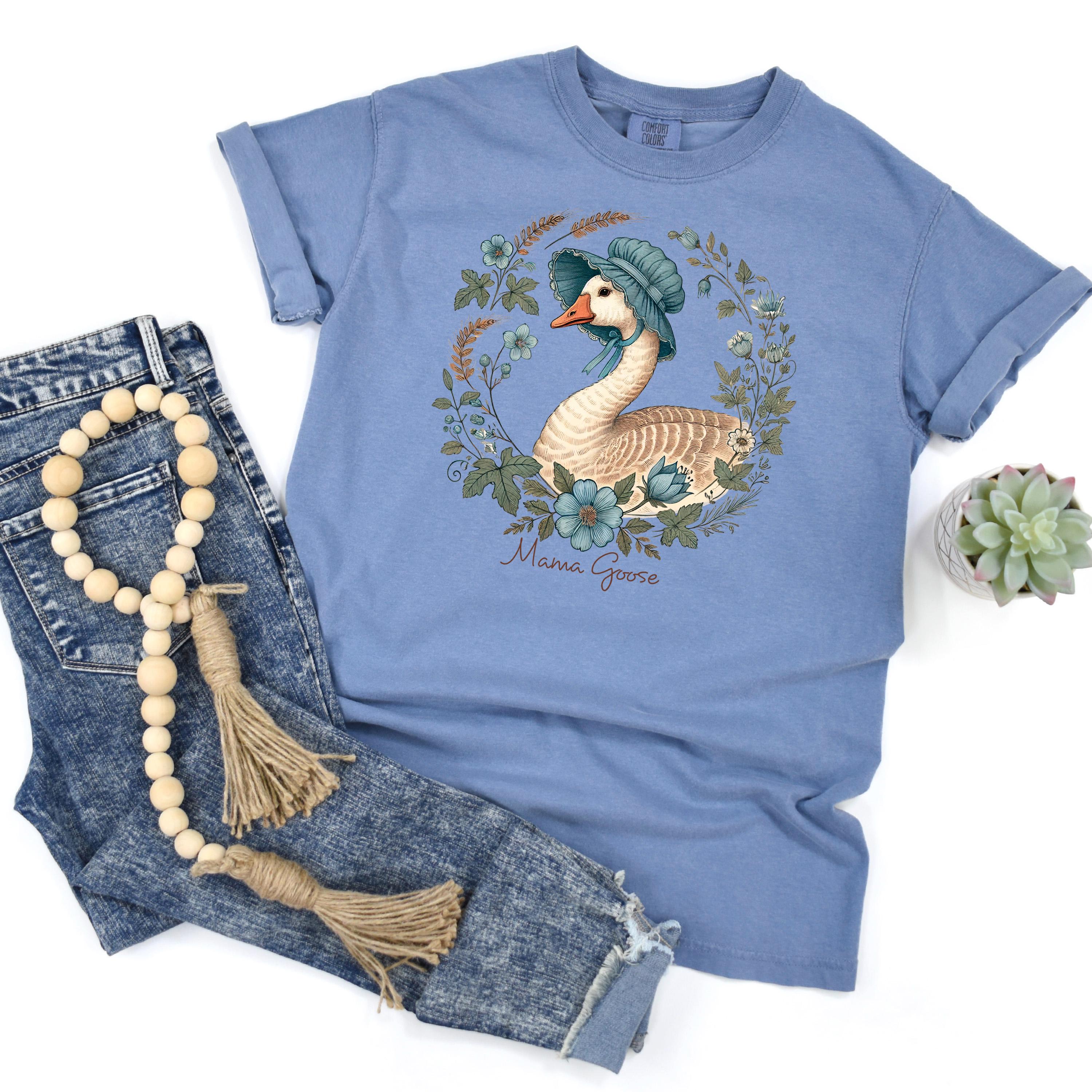 Mama Goose T-Shirt – Comfort Colors Tee With Floral Bonnet, Vintage Goose Shirt
